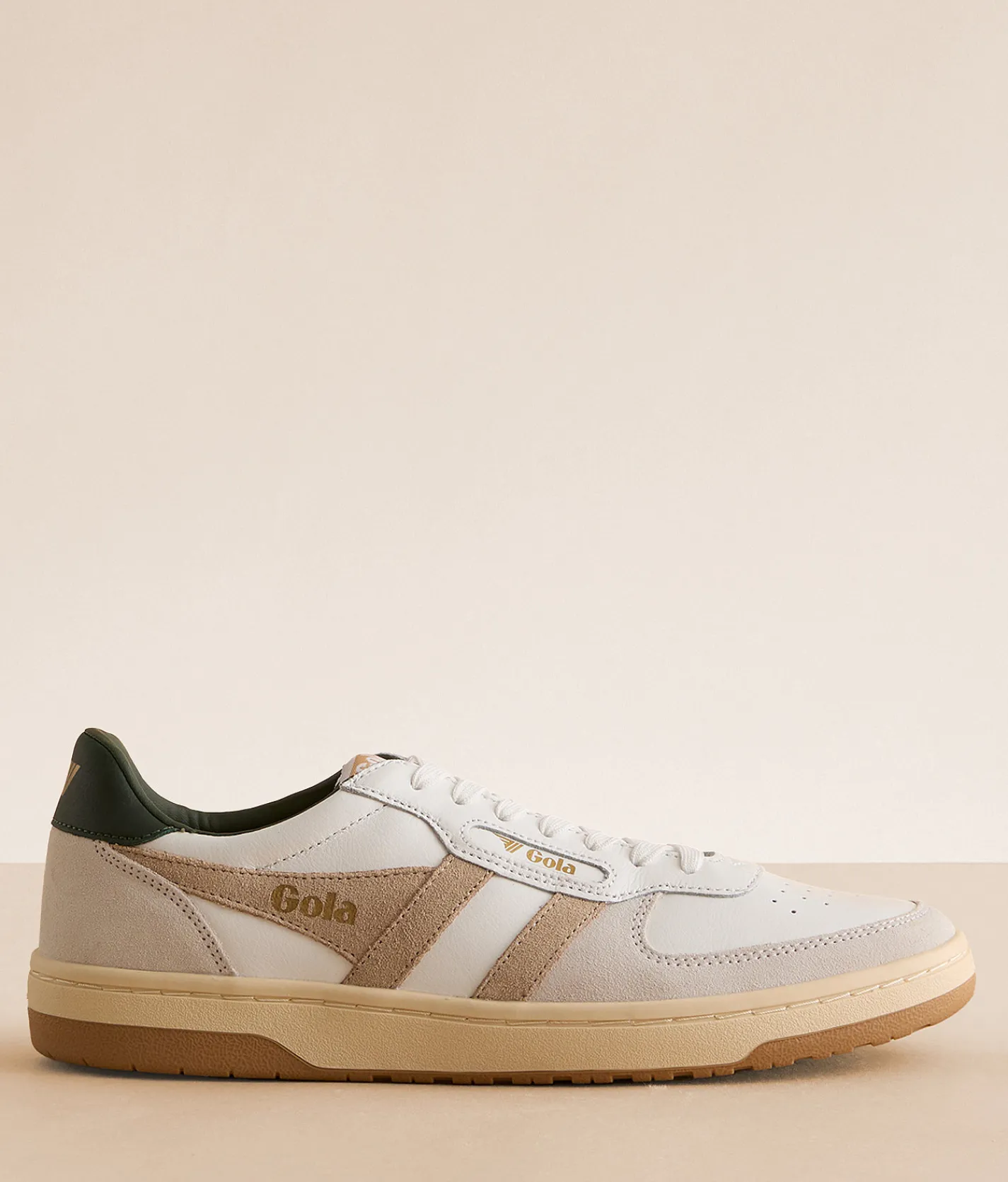 Gola® Hawk Leather Trainer Sneaker White Bone Dark Khaki Outlet