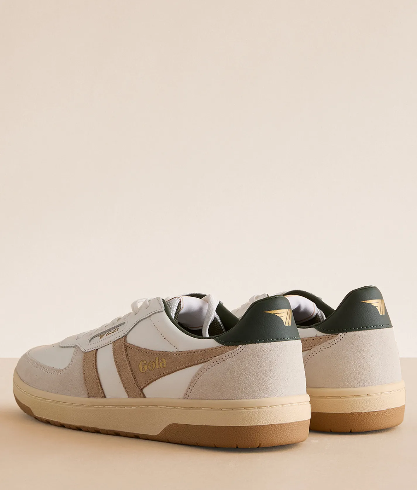 Gola® Hawk Leather Trainer Sneaker White Bone Dark Khaki Outlet