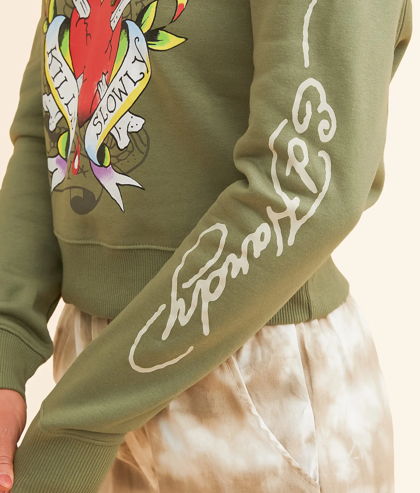 Ed Hardy Heart Hooded Sweatshirt Light Olive