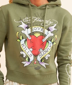 Ed Hardy Heart Hooded Sweatshirt Light Olive