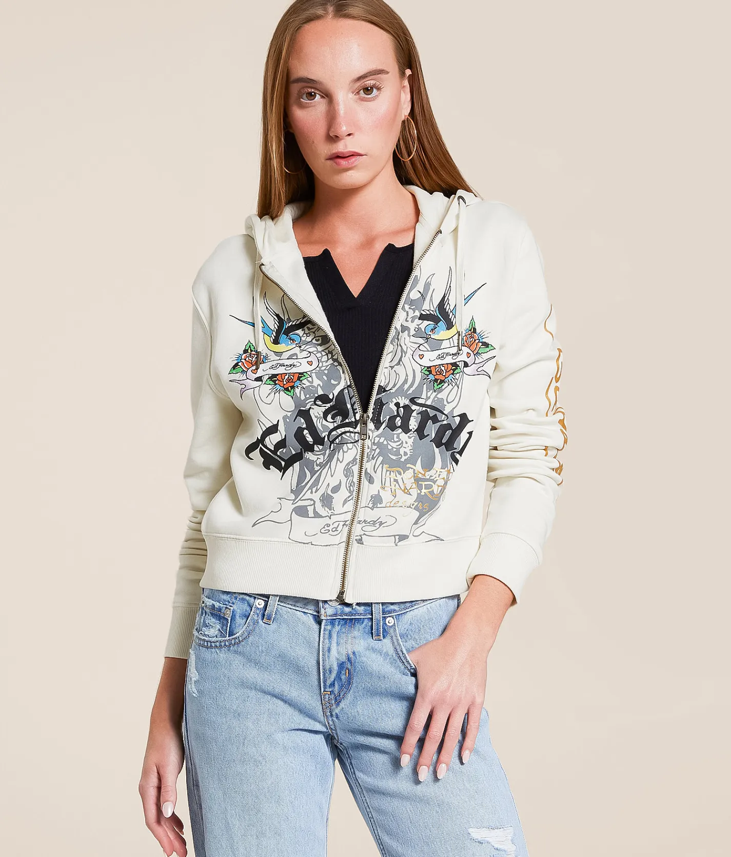Ed Hardy Heart Hoodie Ivory