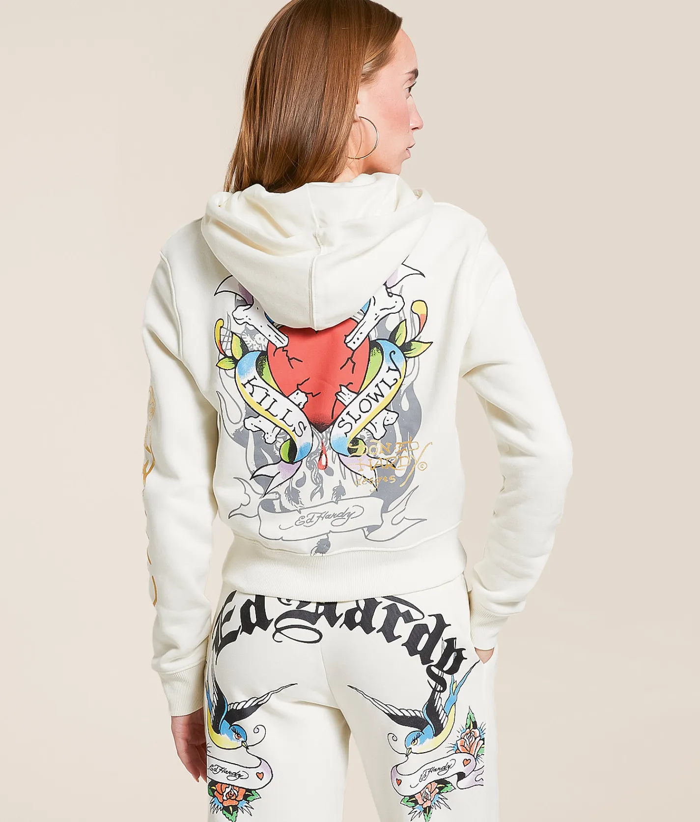 Ed Hardy Heart Hoodie Ivory