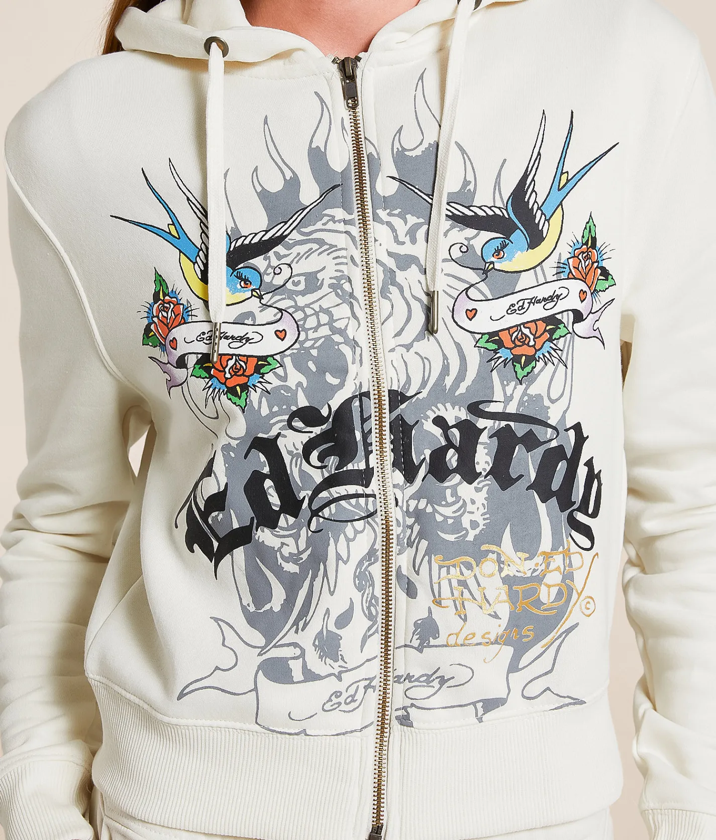 Ed Hardy Heart Hoodie Ivory