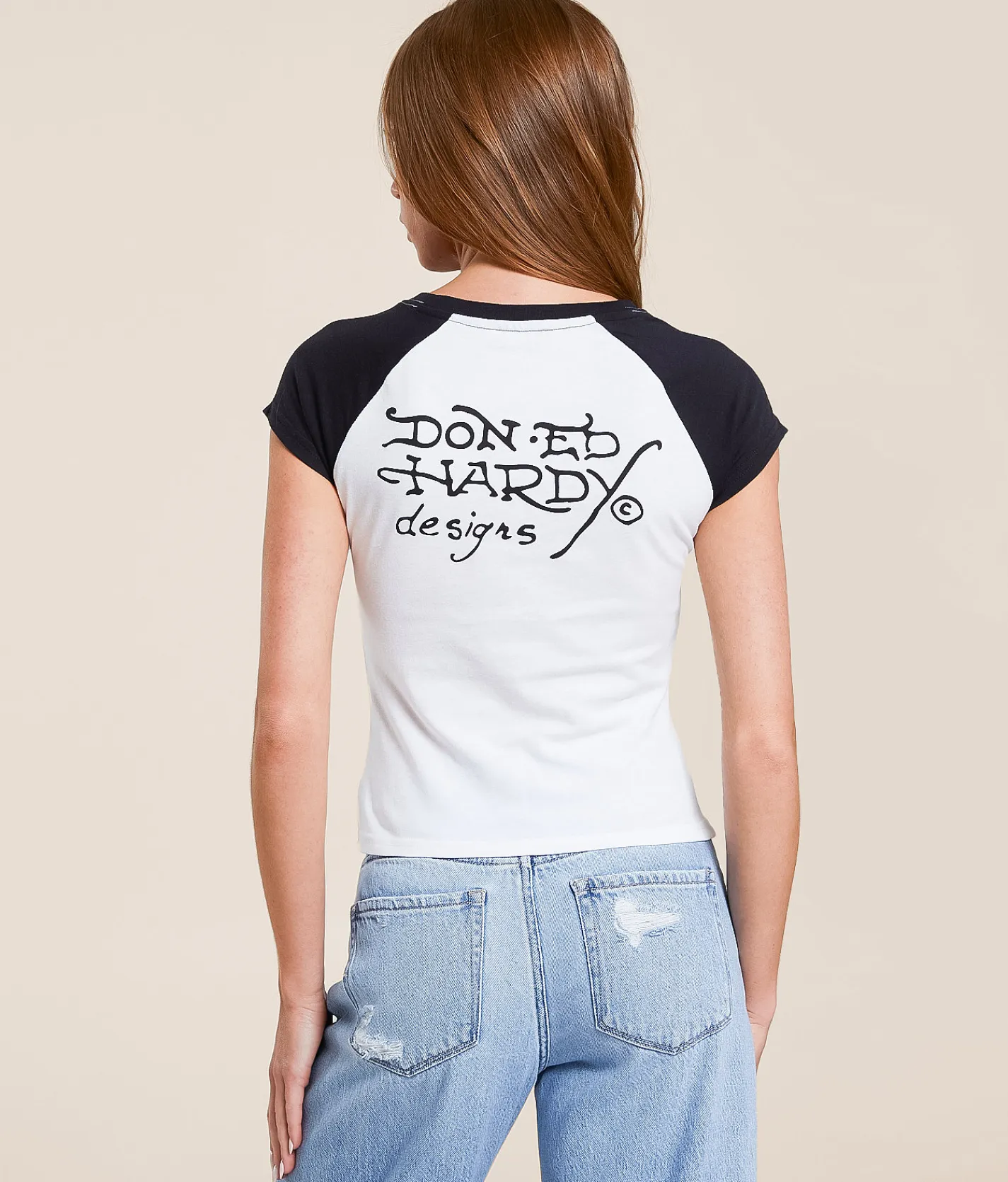 Ed Hardy Heart Wings Raglan T-Shirt Black White Sale