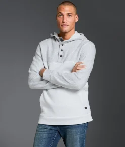 Tops | Outpost Makers Heathered Henley Hoodie Grey