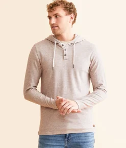 Tops | Outpost Makers Henley Hoodie Artic Wolf Seagrass