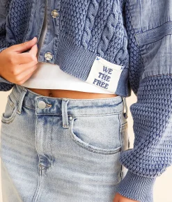 Free People Heritage Cropped Cardigan Sweater Indigo Hot