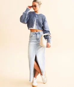 Free People Heritage Cropped Cardigan Sweater Indigo Hot