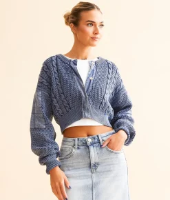 Free People Heritage Cropped Cardigan Sweater Indigo Hot