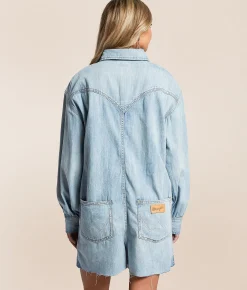 Wrangler® Heritage Denim Romper Pale Blue Wash Clearance
