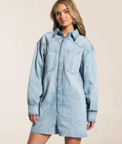 Wrangler® Heritage Denim Romper Pale Blue Wash Clearance
