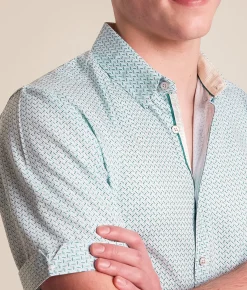 Tops | J.B. Holt Herringbone Athletic Performance Stretch Shirt Bright White Teal