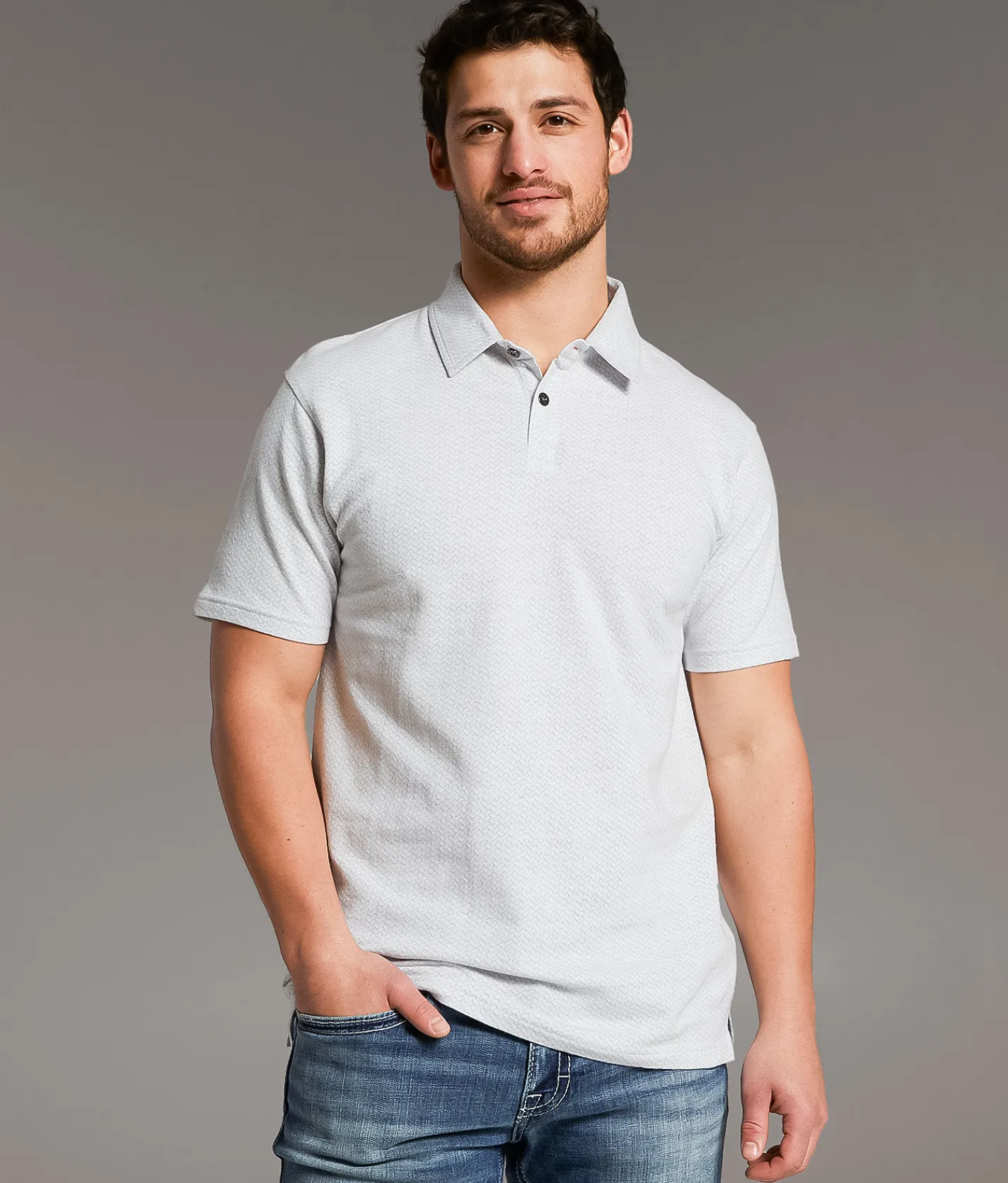 BKE Herringbone Polo Grey White Discount