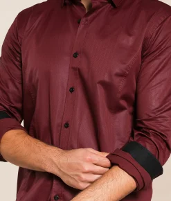 Eight X Herringbone Stretch Shirt Burgundy New