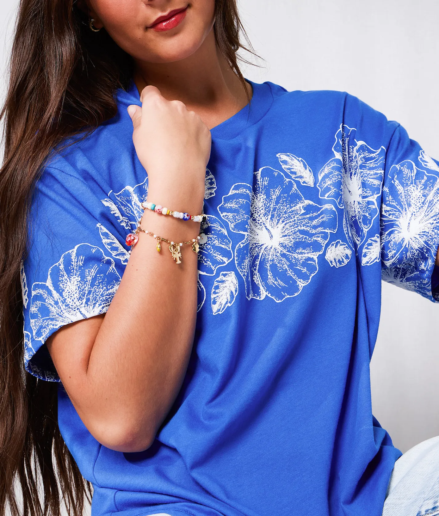 Tops | 33 Coastal Hibiscus Oversized T-Shirt Strong Blue