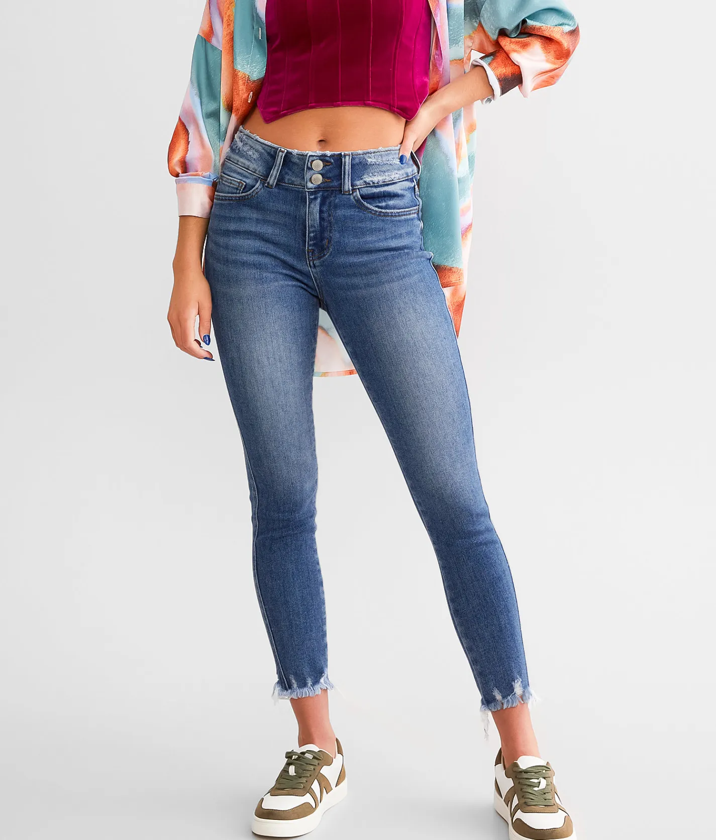 Flying Monkey High Rise Ankle Skinny Stretch Jean Seaside Clearance
