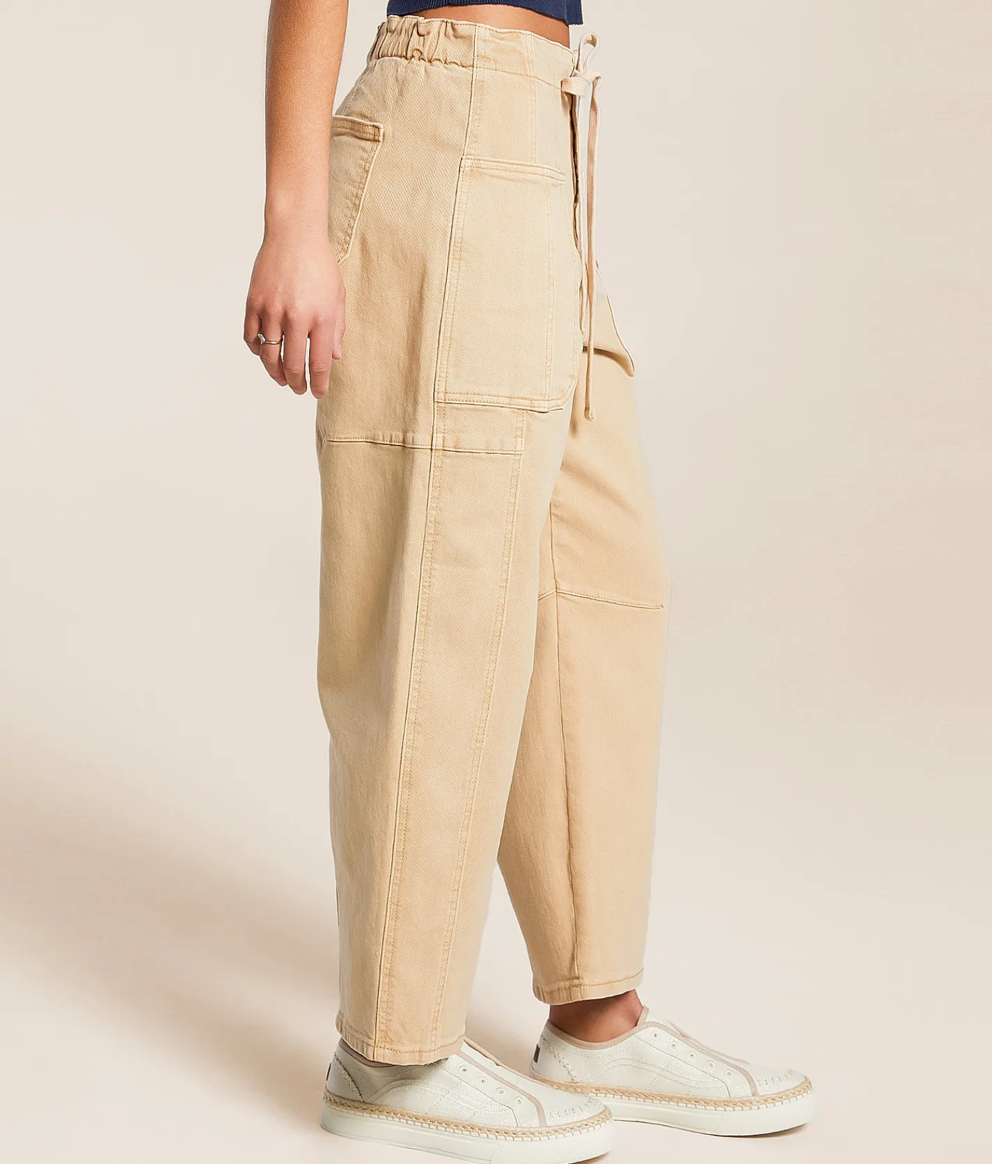 Bottoms | Risen High Rise Barrel Stretch Pant Beige