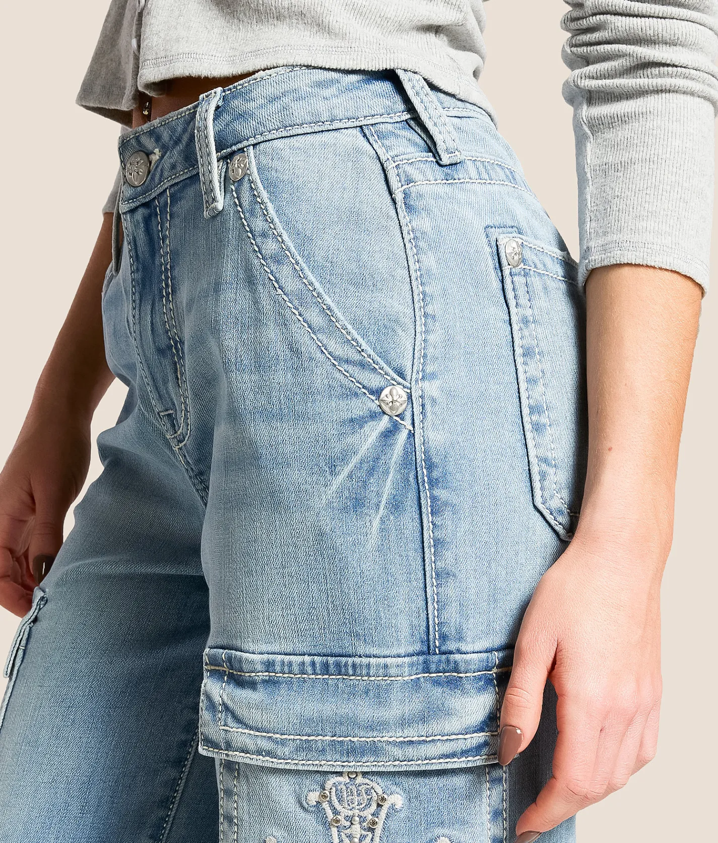Miss Me High Rise Cargo Wide Leg Stretch Jean L354 Best