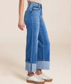 Flying Monkey High Rise Cropped Wide Leg Stretch Jean Blue Fairy New