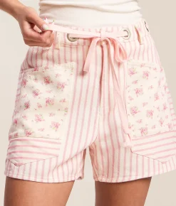 Bottoms|Shorts | Peach Love California High Rise Floral Striped Short Lt Pink