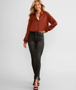 Flying Monkey High Rise Slim Straight Stretch Jean Coral Vine Hot