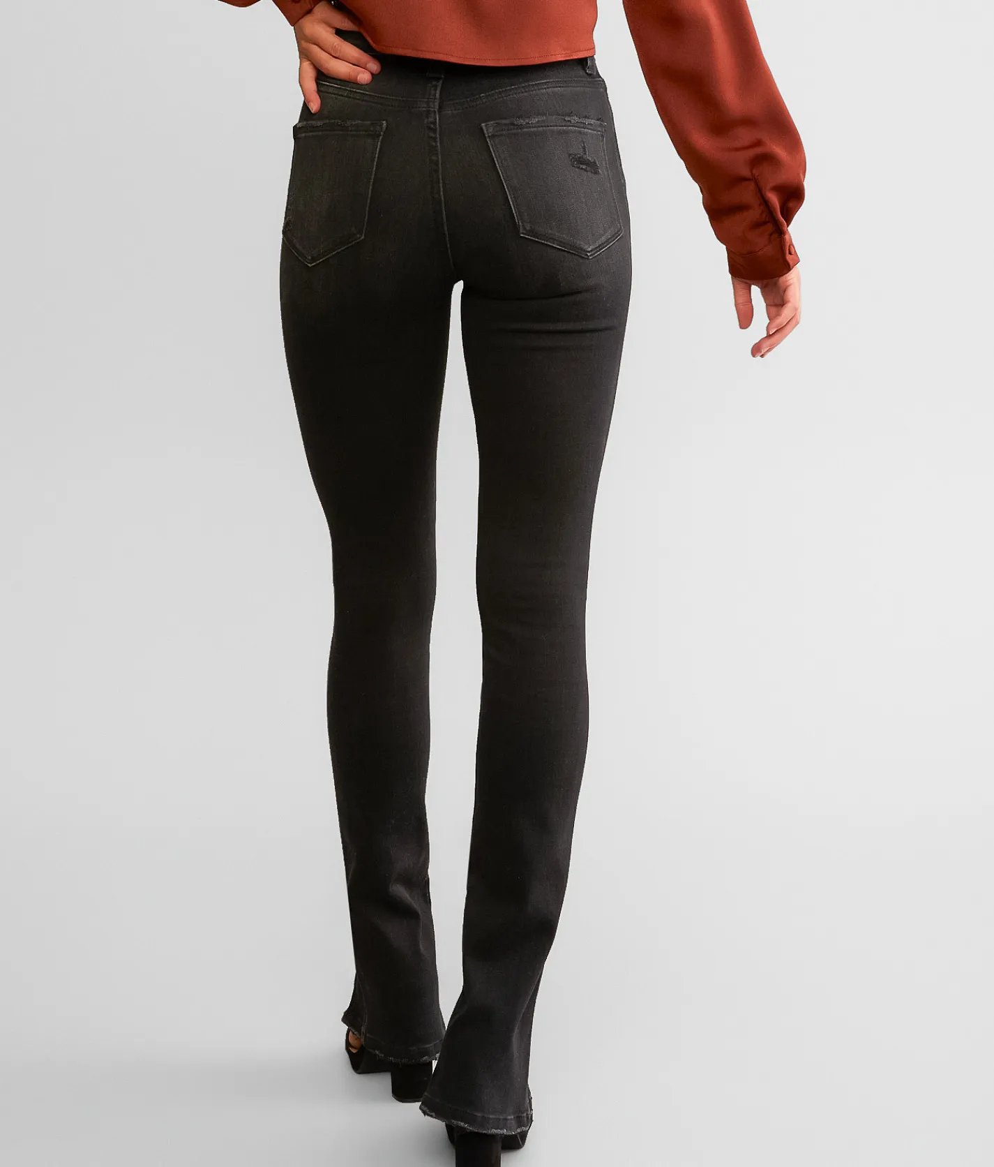 Flying Monkey High Rise Slim Straight Stretch Jean Coral Vine Hot