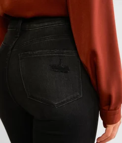 Flying Monkey High Rise Slim Straight Stretch Jean Coral Vine Hot