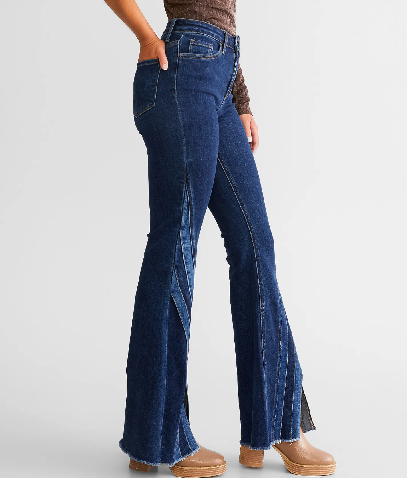 Flying Monkey High Rise Super Split Flare Stretch Jean Dynamic New