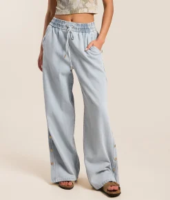CAMELLIA High Rise Wide Leg Baggy Side Snap Jean Blue Sale