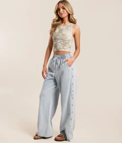 CAMELLIA High Rise Wide Leg Baggy Side Snap Jean Blue Sale