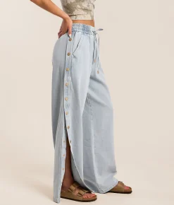 CAMELLIA High Rise Wide Leg Baggy Side Snap Jean Blue Sale