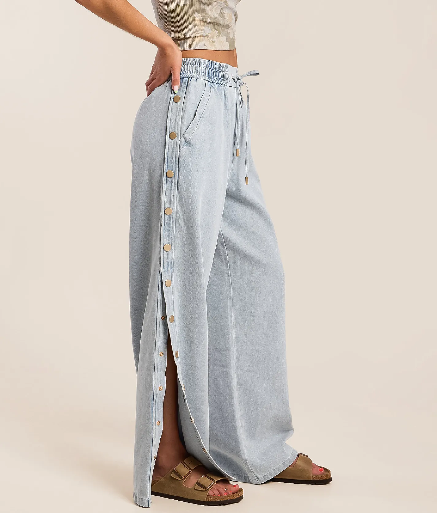 CAMELLIA High Rise Wide Leg Baggy Side Snap Jean Blue Sale