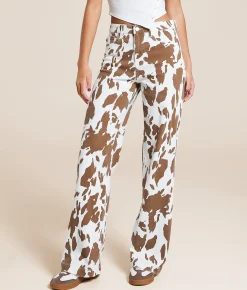 KanCan High Rise Wide Leg Cow Print Stretch Jean Katie Online