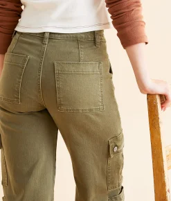 Flying Monkey High Rise Wide Leg Stretch Cargo Pant Green Clearance