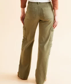 Flying Monkey High Rise Wide Leg Stretch Cargo Pant Green Clearance
