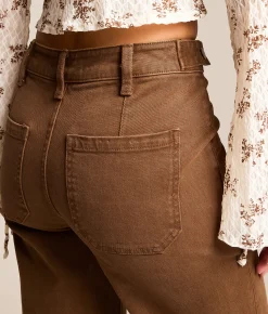 Jeans | Flying Monkey High Rise Wide Leg Stretch Cuffed Jean Coffee