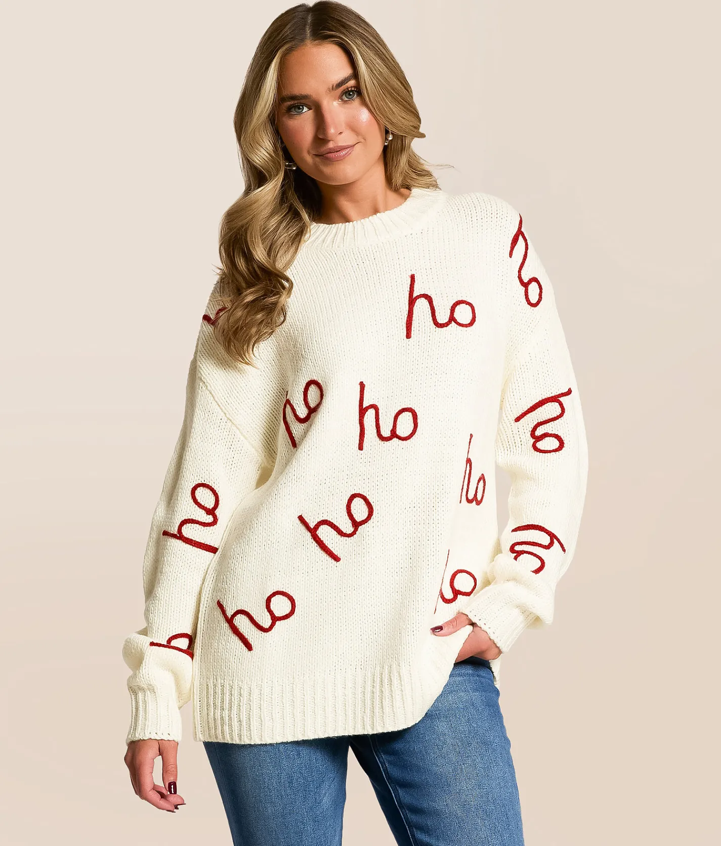 Tops | Willow & Root Ho Ho Ho Sweater Cream Red