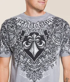 Tops|Graphic T-Shirts | Affliction Hold It Down T-Shirt Silver Grey Lava Wash