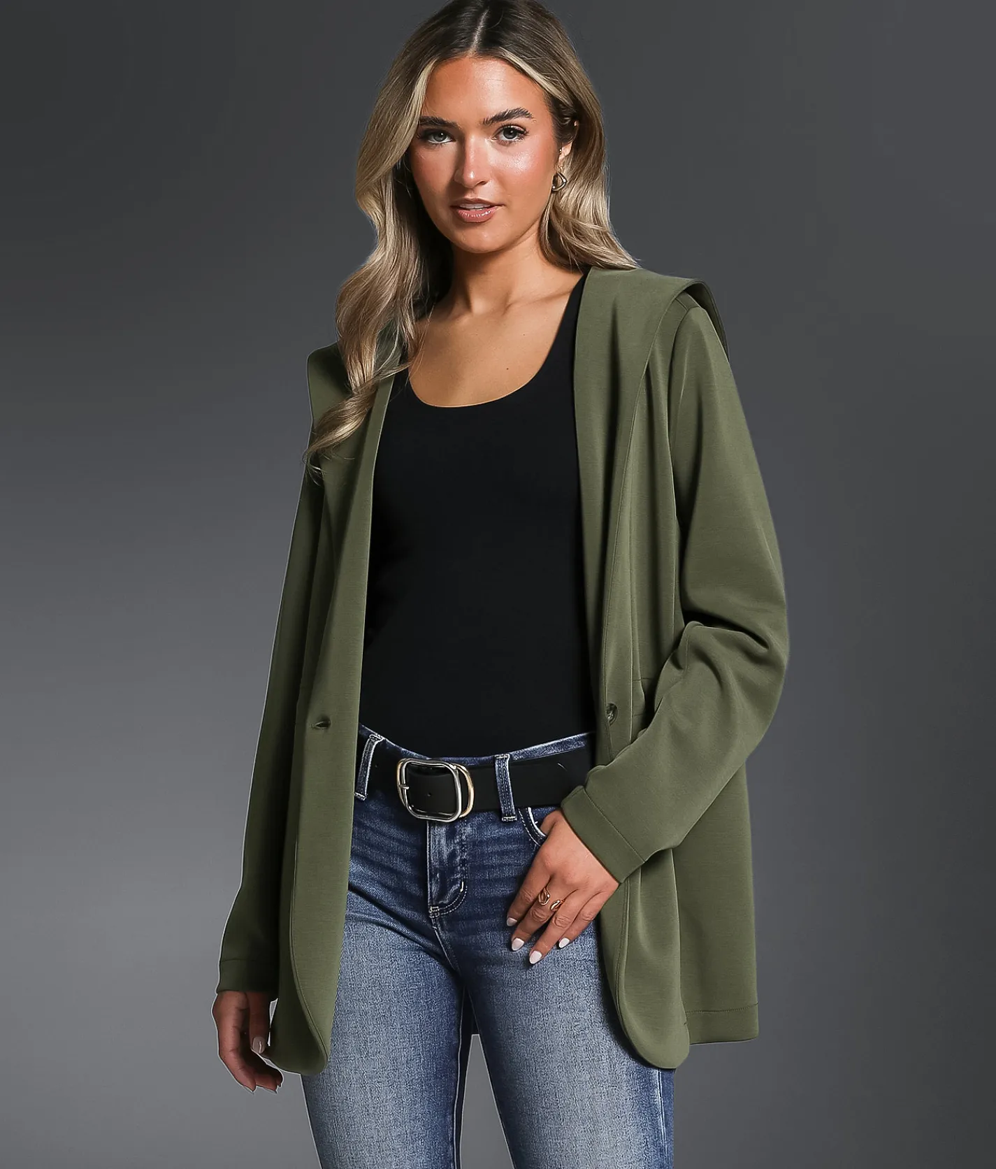 Buckle Black Hooded Blazer Olive Night Best
