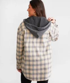 Tops | BKE Hooded Flannel Boyfriend Shirt Grey