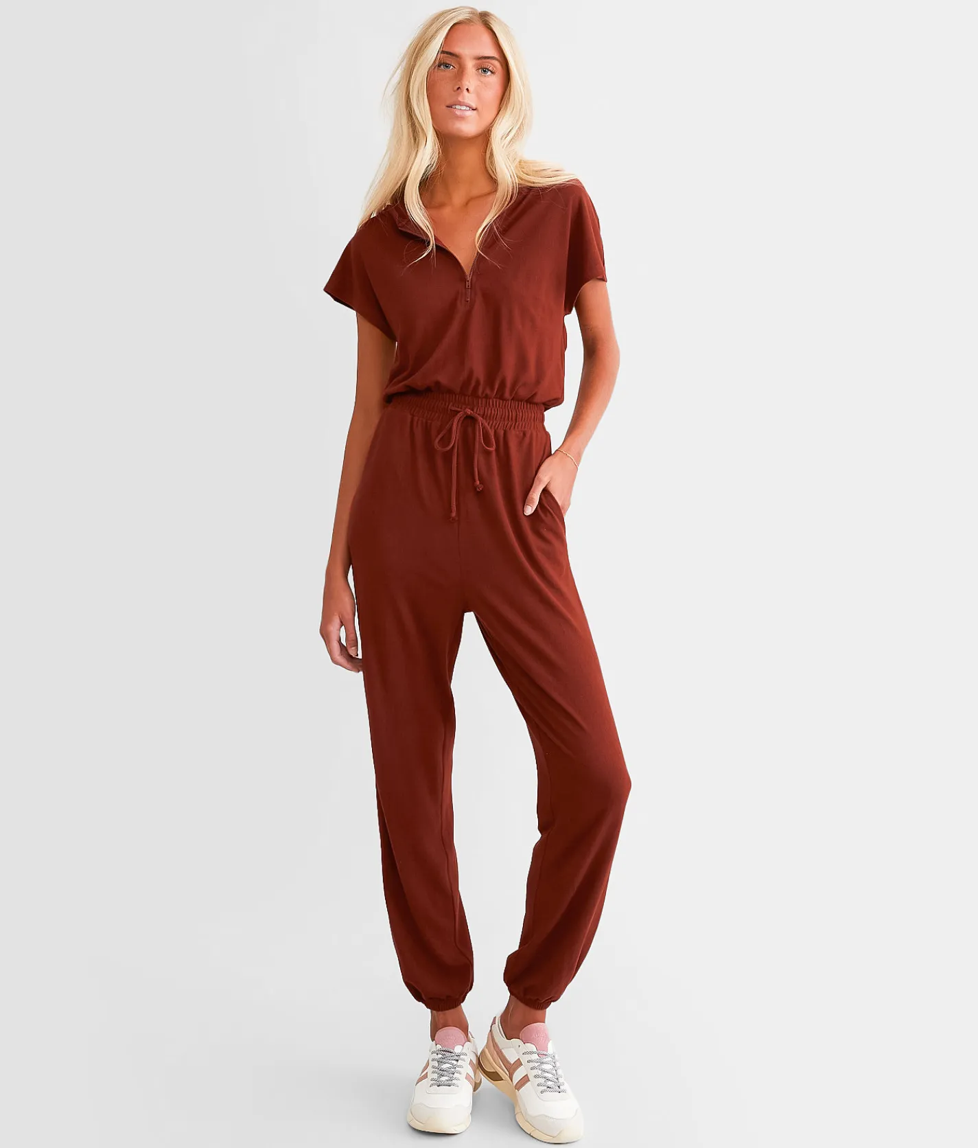 Rompers & Jumpsuits | BKE Hooded Quarter Zip Jumpsuit Madder Brown