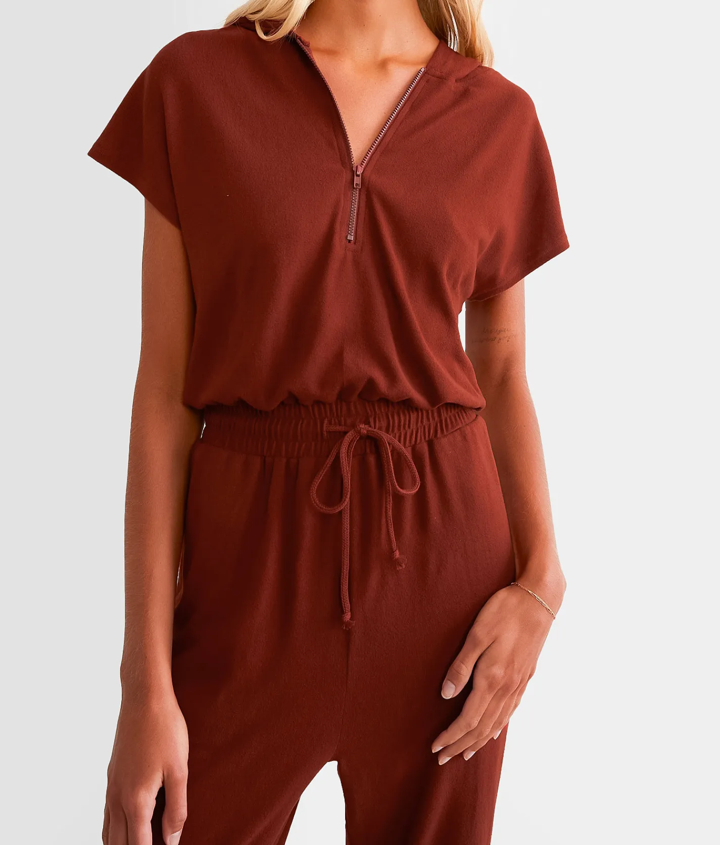 Rompers & Jumpsuits | BKE Hooded Quarter Zip Jumpsuit Madder Brown