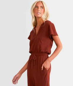 Rompers & Jumpsuits | BKE Hooded Quarter Zip Jumpsuit Madder Brown