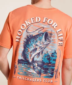 Tail Chasers Club Hooked For Life T-Shirt Fusion Coral Sale