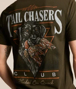Tops|Graphic T-Shirts | Tail Chasers Club Hooked On Quack T-Shirt Espresso Pigment Dye