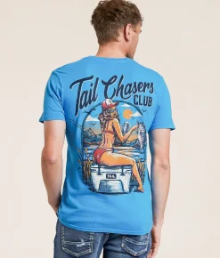 Tops|Graphic T-Shirts | Tail Chasers Club Hooked Up T-Shirt Malibu Blue