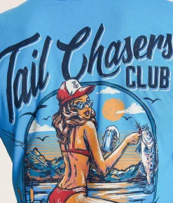 Tops|Graphic T-Shirts | Tail Chasers Club Hooked Up T-Shirt Malibu Blue