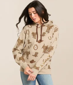 Tops | Ariat Horse Saddle Hooded Sweatshirt Savannah Tan Heather