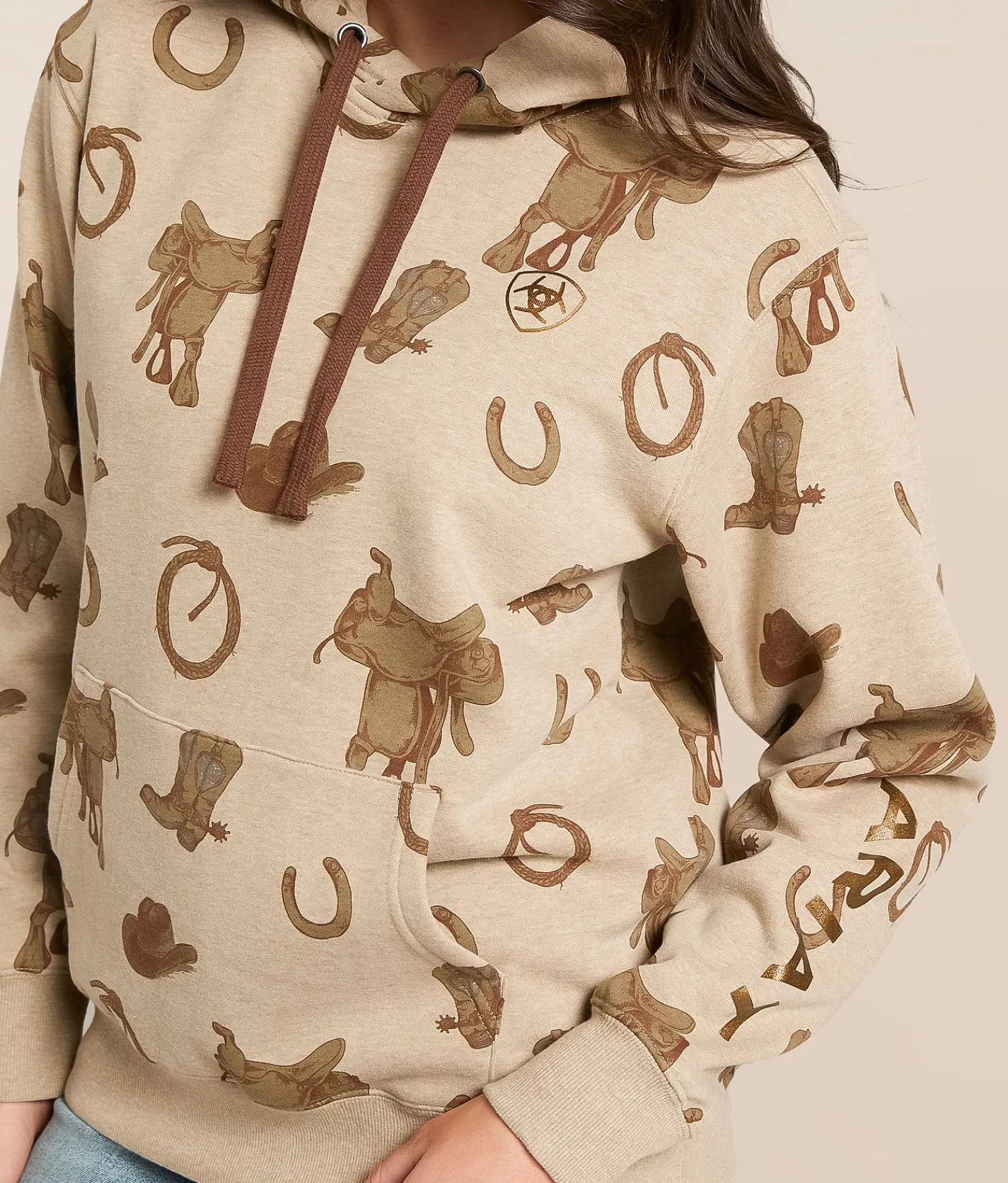 Tops | Ariat Horse Saddle Hooded Sweatshirt Savannah Tan Heather
