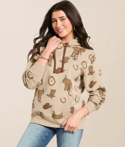 Tops | Ariat Horse Saddle Hooded Sweatshirt Savannah Tan Heather